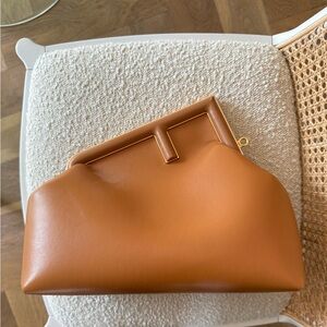 Tan Leather Clutch with Architectural Design